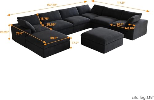 Image of JACH 160 inch Cloud Sectional Sofa, Modern Overzised Down Filled Comfy Couch, 8 Seater Convertible Modular Cloud Couch for Living Room, Deep Seat Couches, Sofa Covers Removable, Ottomans with Storage