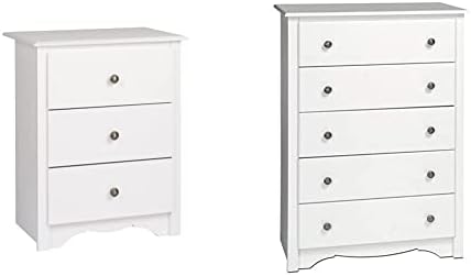 Prepac Monterey Nightstand, Tall 3-Drawer, White & Monterey 5-Dra...