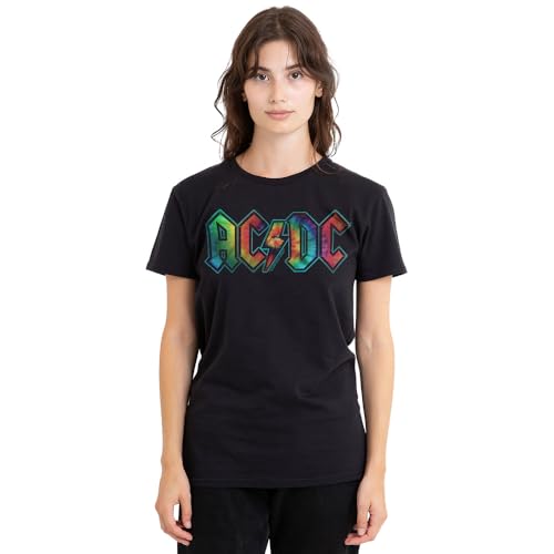 AC/DC Tie Dye Logo Ladies T Shirt, Black, Large