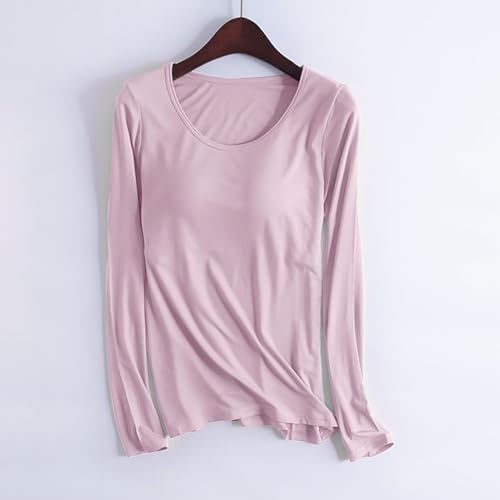 Pijamas para mujer con cuello redondo de rayón, pijamas de manga larga, cálidos, lisos, para otoño e invierno 2024, Z-583 Rosa, S