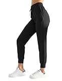AJISAI Women's Joggers Pants with Pockets Drawstring Sweatpants for Running Workout Lounge Wear Black M
