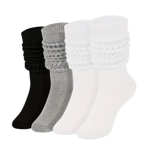 Image of Women's Slouch Socks, Soft Extra Long Scrunch Knee High Sock fall Winter Knit Slouchy Thigh High Boot Socks, 4 Pack