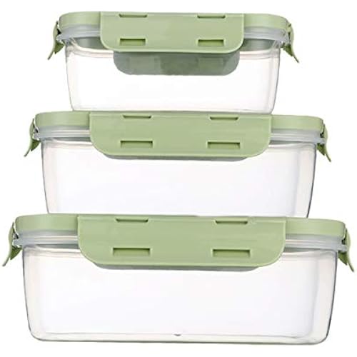 Food Storage Containers Set with Airtight Lids - 3 Pack BPA-Free Plastic Meal Prep Containers in 3 Sizes - Leak Proof Lunch Bento Boxes - Microwave, Dishwasher & Freezer Safe (Green)