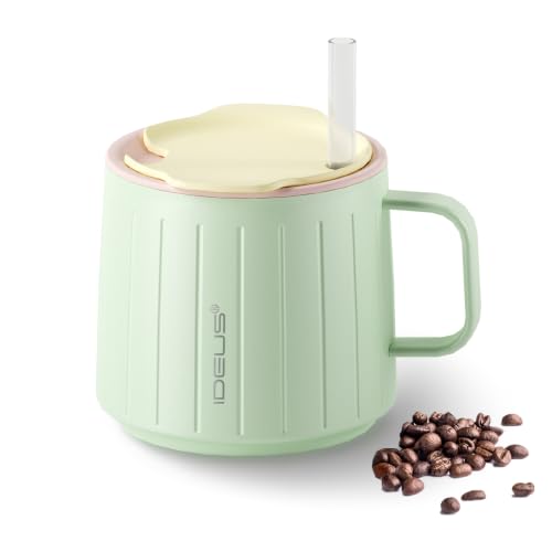 Ideus 14 oz Insulated Coffee Mug with Handle and Lid, Mint Green