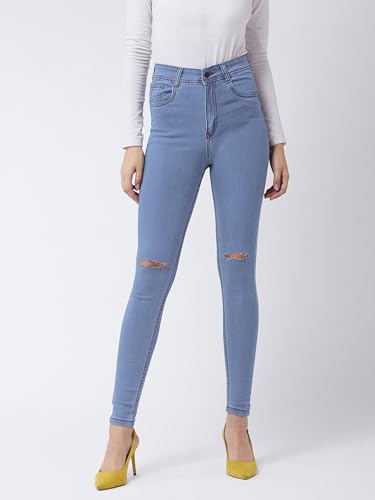 Image of Miss Chase Women's Skinny High Rise Cropped Fringed Hemline Detailing Stretchable Denim Jeans