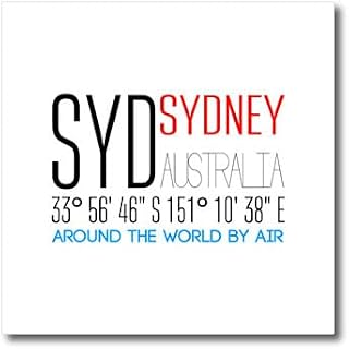 8x8 Iron on Heat Transfer for White Material - Decorative text SYD SYDNEY, AUSTRALIA, coordinates. Travel by air Alexis Design - Around The World By Air