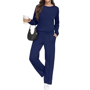 GRECERELLE Tracksuit Womens Full Set Autumn Long Sleeve Lounge Wear Sets for Women Two Piece Outfits Activewear Casual Crew Neck Pullover Tops and Jogging Bottoms with Pockets