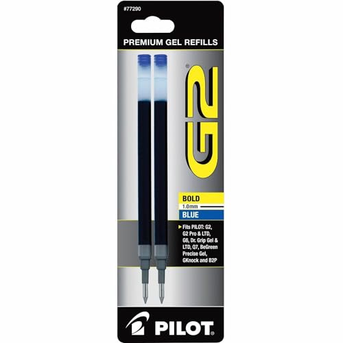 Pilot, G2 Gel Ink Refills, Bold Point 1 mm, Blue, Pack of 2