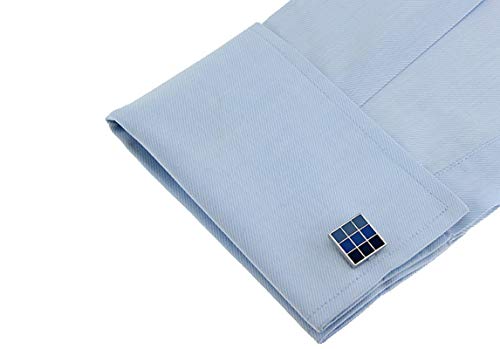 Mancuernillas cuadradas plateadas y azules para hombre miniatura 2