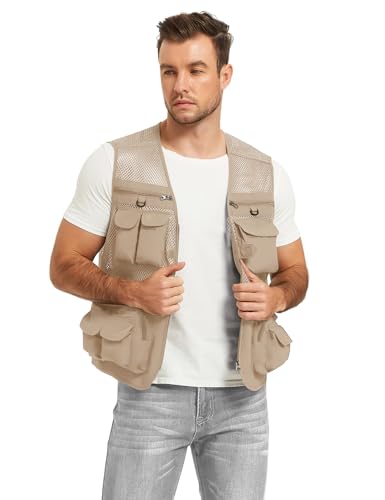 image for Flygo Men's Fishing Vest Utility Lightweight Outdoor Travel Safari Pho