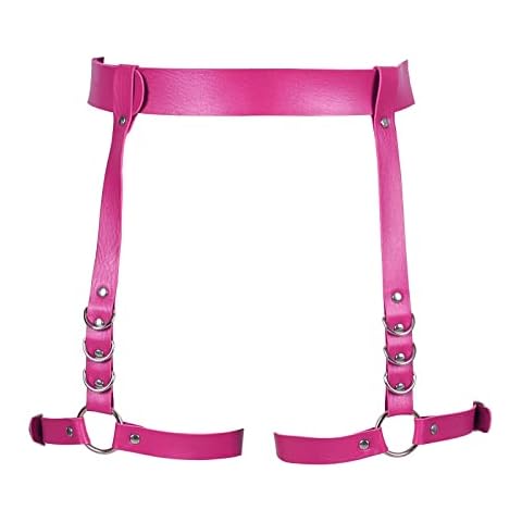 Women Leg Garters Punk Leather Waist Harness Body Cage Belts Gothic Harness Rave Costume (Rose Red) Cover