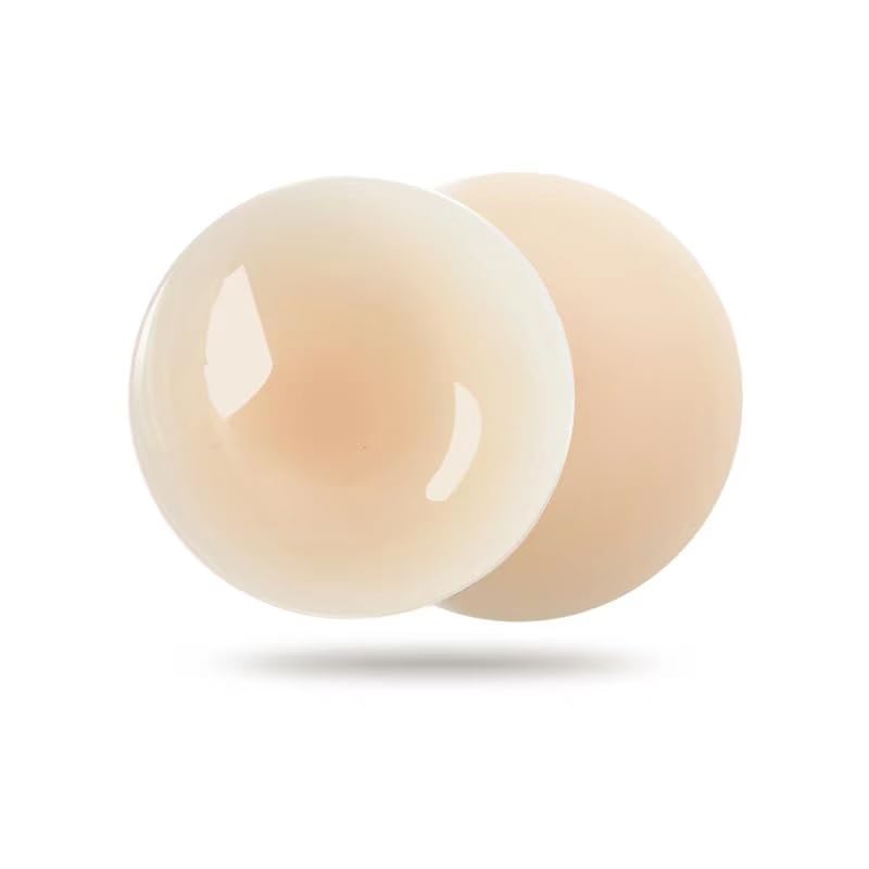 Niidor Reusable Silicone Nipple Covers - Invisible Adhesive Pasties, Round Cream, One Size - View #5