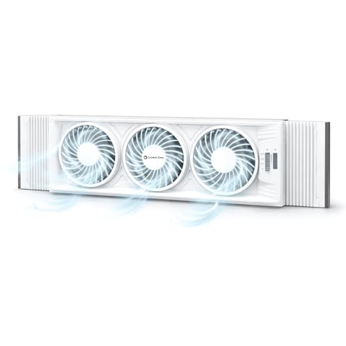 Comfort Zone Triple Window Fan with Adjustable Thermostat | 3-Speed High-Velocity Cooling |...