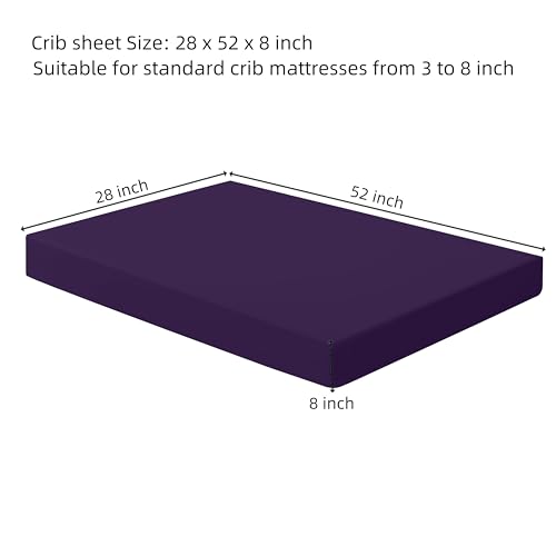 Image of HBHLFZ Crib Sheets for Boys, Girls, 28x52 Inch Fitted Crib Sheet - 8 Inch Deep Pocketed Fixed Sheet - Soft and Comfortable Microfibre - Fits Standard cot and Toddler mattresses, Purple