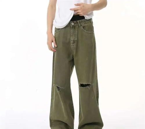 Men Solid Color Loose Vintage Jeans Korean Style Casual Distressed Denim Pants Straight Trousers2