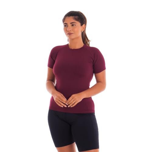 Camisa Curta Feminina Esportiva Proteção Solar UV50+ Trygg Fitness Academia (P, VInho)