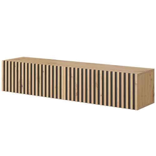 Selsey TV Schrank Board Sideboard Fernsehtisch Fernsehschrank 138,6 cm Hängend Artisan Eiche Schwarz Mit Lamellierter Front Telire