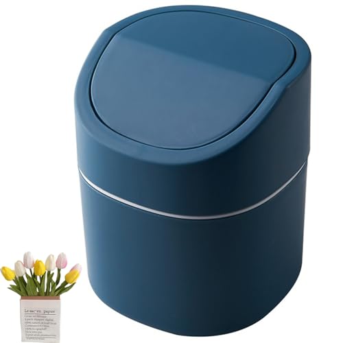 UQMIQURA Mini Poubelle avec Couvercle, 2 Litres de Table Portable pour Bureau, Coiffeuse, Table de Chevet (Blue)