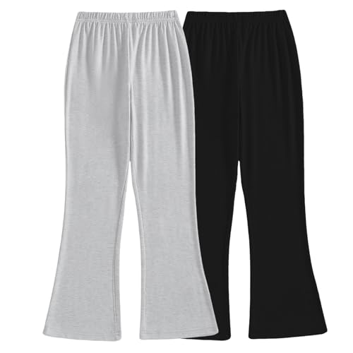 OXUBOAO Girls Leggings 2 Pack Kids Fared Yoga Pants High Waist Wide Leg Solid Color Black Leggings (Black Grey, 6-7T)