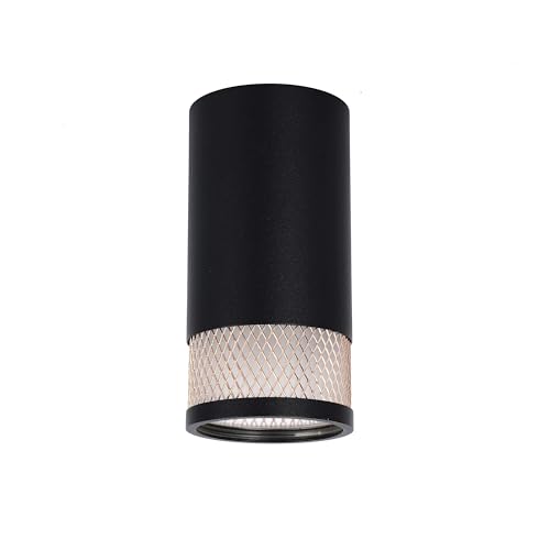 TEKLED Modern 1-Lamp Surface Mounted Downlight - Cylindrical GU10 Ceiling Spotlight with Mesh Detail, Compact Aluminum Interior Light for Hallways