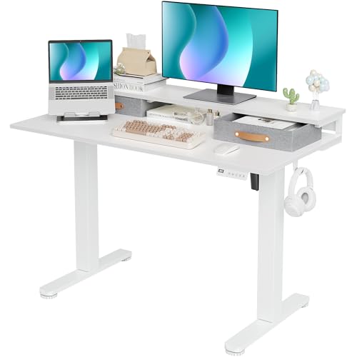 Image of Claiks Electric Standing Desk with 2 Drawers, 48 Inch, White