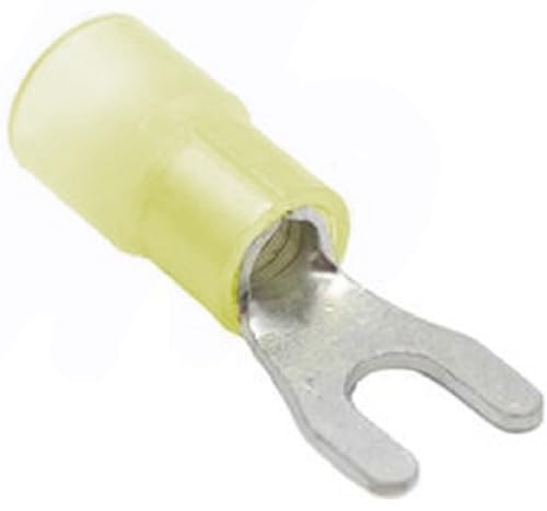 #8 Yellow Nylon Fork 12-10 Gauge Spade Terminal Electrical Connector - 10-12 AWG - Made in USA (25)