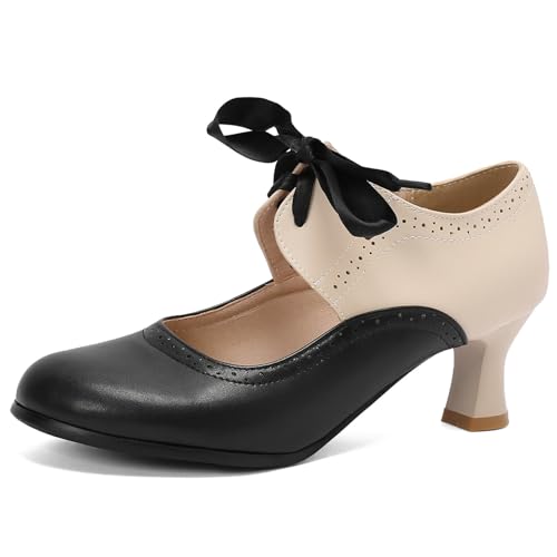 KysBloes Women 1950s Vintage Rockabilly Shoes Lace Up Oxford Shoes Kitten Heel Mary Janes Wingtip Retro Pumps
