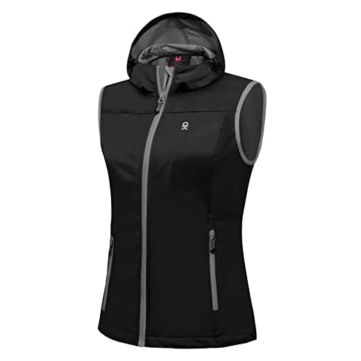 Little Donkey Andy Women's Lightweight Softshell Vest, Hooded Windproof Sleeveless Jacket for Golf Travel Hiking Running Black XL