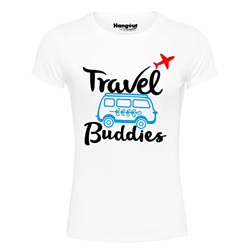 Image of Hangout Hub Men's Women's Boy's Girl's Round Neck T-Shirt Travel Buddies Printed-Family Tshirts Set of 1