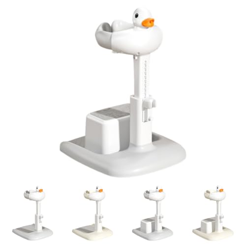 LightRise調節可能な赤ん坊の立つシャワーの立場の滑り止めの基礎立場の携帯用浴室のシャワーの立場の毛及びバット洗浄 幼児と小さな子供用の入浴用ベビー用立位入浴用具バスタブシャワーテーブル折りたたみ式 (鴨デザイン -グレー+スツール)