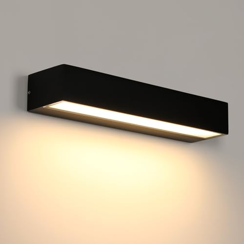 Riserva Applique Murale Exterieur LED, 16W Appliques Murales Interieures Noires, 3000K Blanc Chaud IP65 Étanche Applique Extérieure Murale pour Terrasse,...