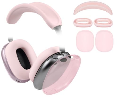 SOULWIT Protective Case Cover Kit for AirPods Max 2/1 for (2026/2024/2020 USB-C/Lightning) - Headband Cover + TPU Case Protector + Silicone Ear Covers (Pink)