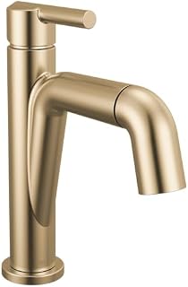 Delta Nicoli 15849LF-CZPD Badezimmer-Wasserhahn mit 1 Loch, gebürstetes Gold, Einloch-Badezimmerarmatur mit herausziehbarem Sprüher für Waschtisch, Push-Pop-Ablaufgarnitur, Champagnerbronze