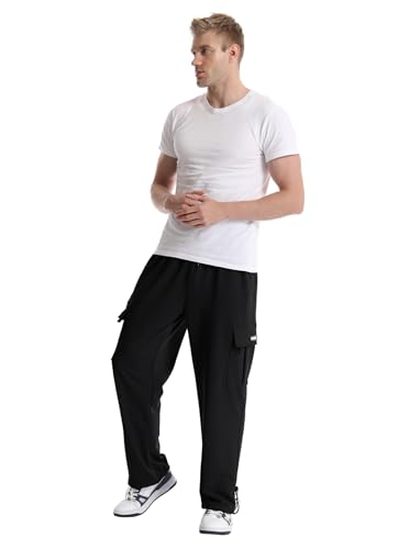 Men's Cargo Sweatpants Loose Fit Pants Joggers for Men with Pockets, Open Bottom Drawstring3