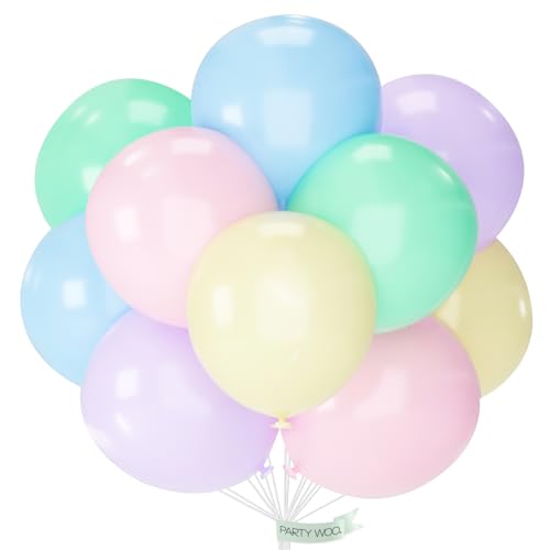 Image of PartyWoo Pastel Balloons 20pcs 18 Inch Pastel Rainbow Latex Balloons for Baby Shower Gender Reveal Engagement Bachelorette Easter Bridal Shower Anniversary Retirement Birthday Party Decorations
