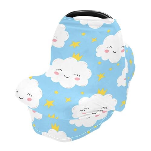 Nesatuwa Baby Car Seat Cover Clouds Pattern Breastfeeding Covers Stretchy Breathable Multi-Use Cover Carseat Canopy for Girls and Boys