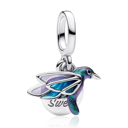 NUNUYAYA Abalorio Charms Argent Sterling 925 Breloque Pendentif Black-Crowned Night Heron Charm Bead Compatible pour Femmes Filles Européen Bracelets Colliers