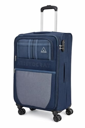 Image of VIP Aristocrat Softsided Polyster 8 Wheels Spinner Luggage with Premium Fabric,Jumbo Sizw,Spacious Interior,Expander and 3 Years International Warranty (Blue, Cabin | 57 CM | Small)