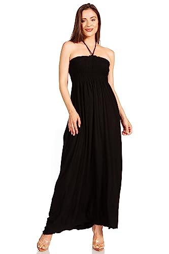 Image of Sakkas Soft Jersey Feel Solid Color Smocked Bodice String Halter Long Dress