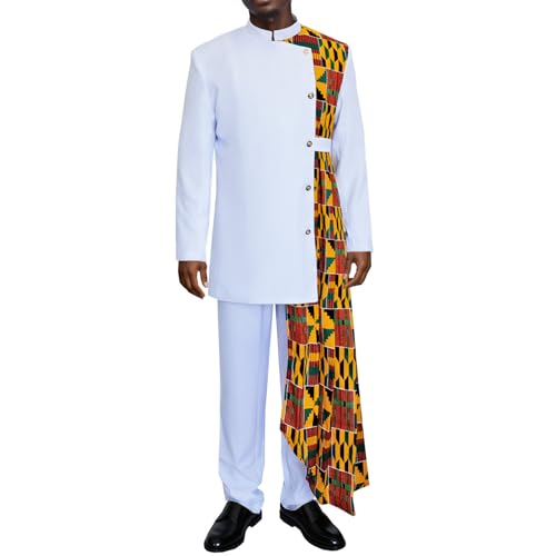 African Suit for Men Coat Long Sleeve 2 Piece Set Dashiki Ankara Print Patchwork Blazer Party Wedding Outfit3