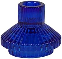 Talking Tables Cobalt Blue Glass Candlestick Holder | Small Ribbe...
