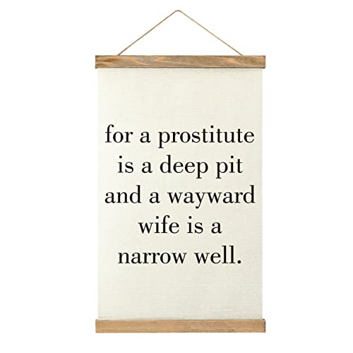 for A Prostitute Is A Deep Pit And A Wayward Wife Is A Narrow Well. Natural Wood Hanger Frame & Canvas Poster Hanging Inspirational Painting Wall Home Decorative Artwork for Living Room Bedroom Office Holiday Gifts 13