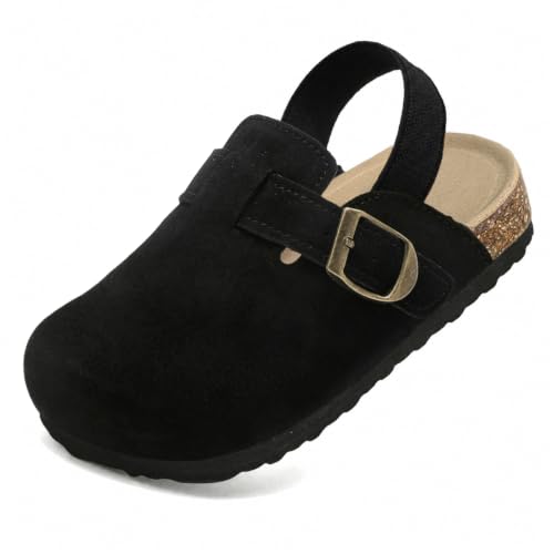 Image of Toddler Suede Clogs for Boys Girls Genuine Leather Adjustable Buckle Slides Potato Indoor Outdoor Slippers
