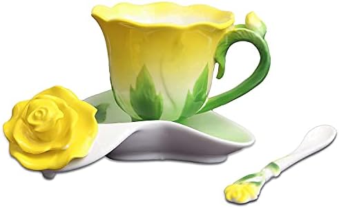 Beddinginn Pink Tea Cups and Saucers (Yellow)