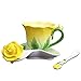 Beddinginn Hand Crafted Collection Porcelain Coffee Tea Cup Sets with Saucer and Spoon Rose Shape Design(Yellow)
