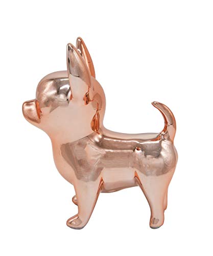 Nayothecorgi Chihuahua Dog Statue - Metallic Rose Gold Standing Ceramic Dog Statue - Decorative Dog Sculpture For Garden Or Home Décor - Chihuahua Dog Outdoor Statue - (6.69” X 4.33” X 7.87”) #TOP2