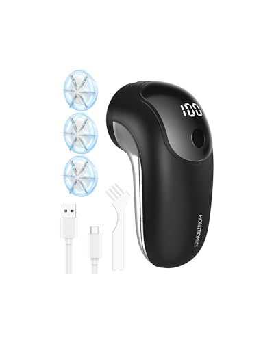 Anti Bouloche Électrique, [Type-C+Écran LED] Homtronics Rasoir Électrique à Bouloches, Rasoir Anti Bouloche, 3 Lames Remplaçables,3 Vitesses Réglables,pour Laine...