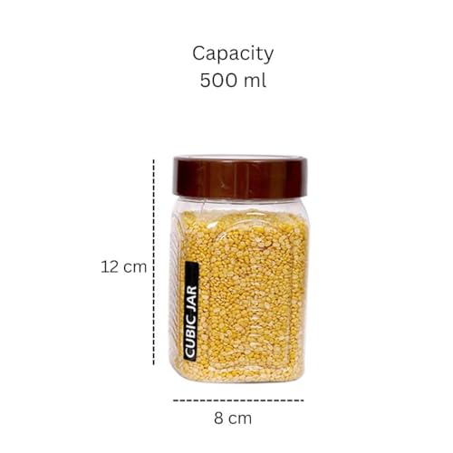 Image of Plastic Brown Airtight Kitchen Container and Jar Dibba Set of 6 | Multipurpose Storage Boxes & Kitchen Dibba Set for Grocery, Spices, Dry Fruits, Pulses & Snacks (500 ml)
