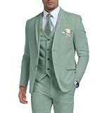 Retro 3 Piece Men's Linen Suit Set Casual Suits Slim Fit Summer Beach Suits Linen Jacket Vest Pant Tuxedo Blazer Sets Light Green XXL