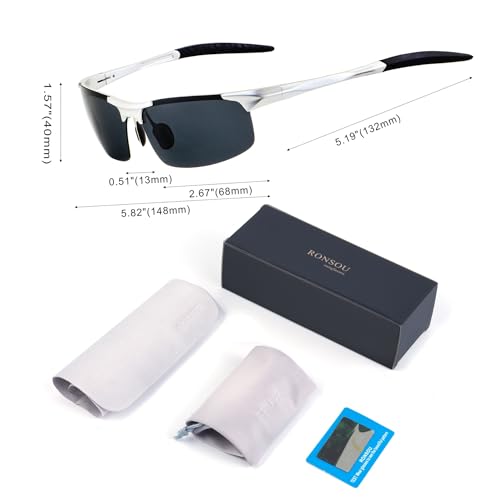 Image of RONSOU Mens Sunglasses Polarized Sport UV Protection Ultralight Al Mg Sunglasses for Men Fishing Driving Golf